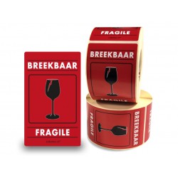 FRAGILE/BREEKBAAR etiketten met Glas 60x100 mm. Per rol: 500